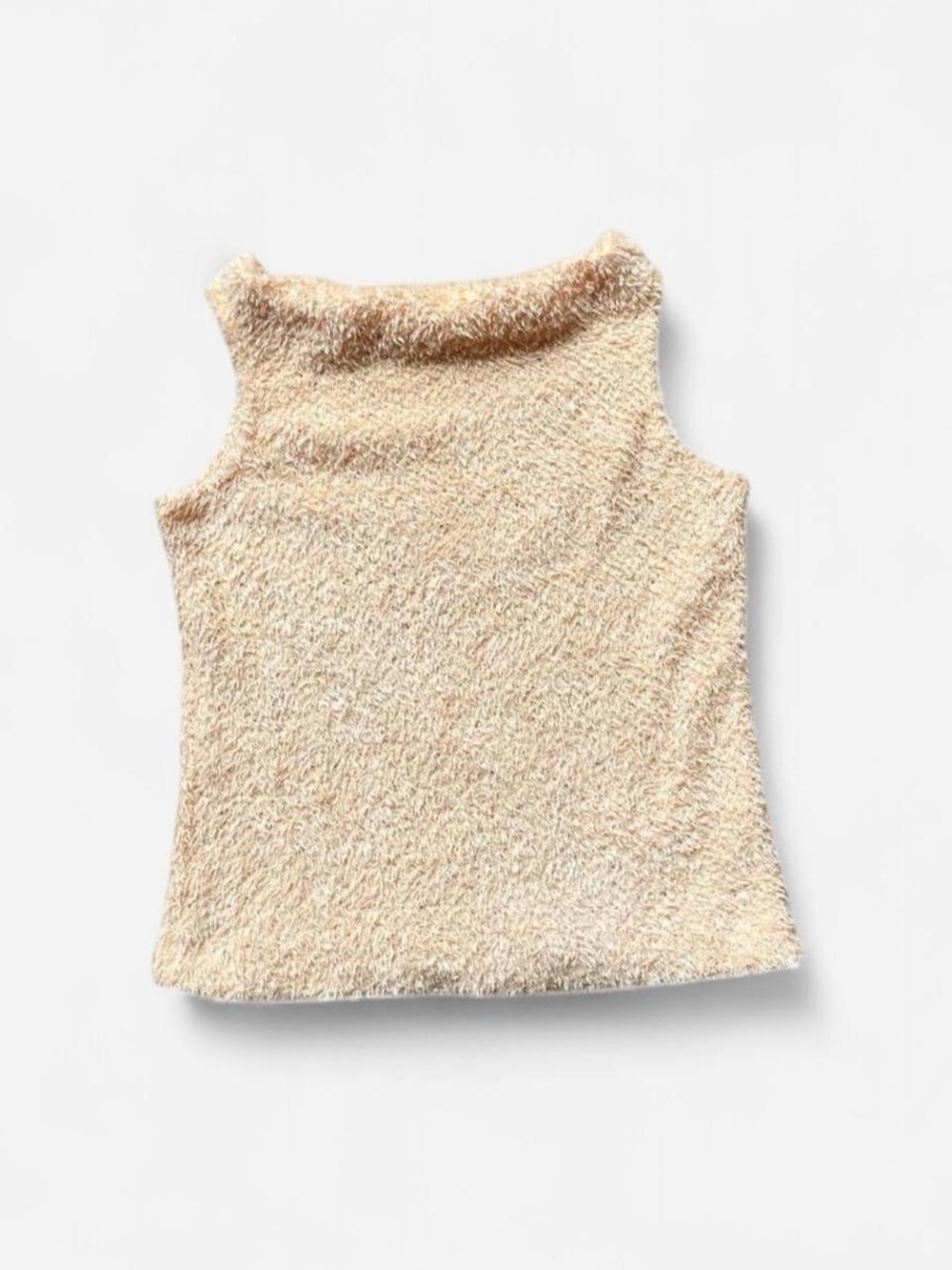 Vintage y2k pale yellow fuzzy high neck cowl tank top 2000s